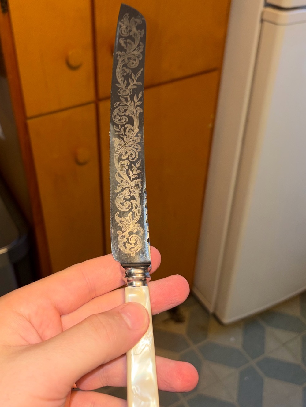 Birks Stainless Steel Cake Knife - Mother of Pearl Handle